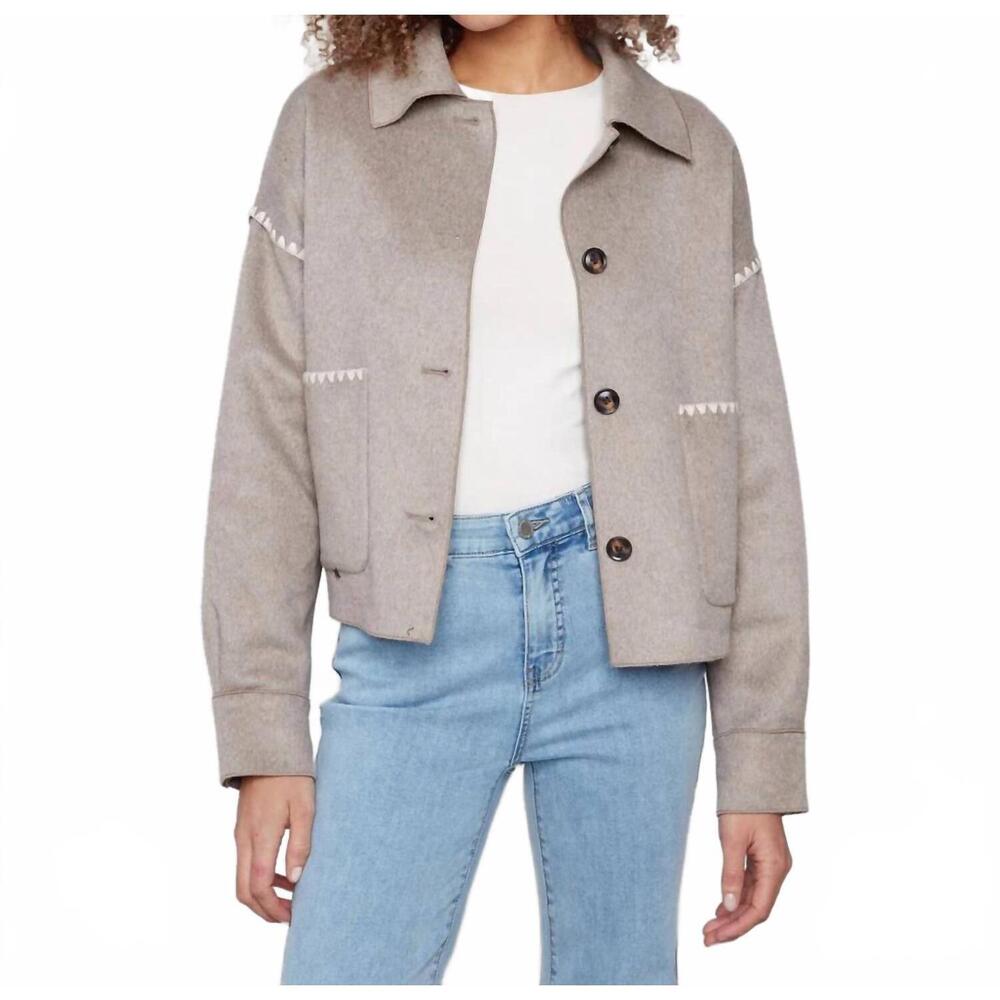 NEW CHARLIE B short double-faced wool jacket in heather oatmeal